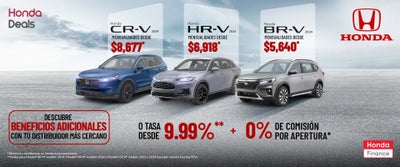 Tasa desde 9.99%,BR-V´24,HR-V´24 Y CR-V´23/24(excepto versión Touring HEV).
